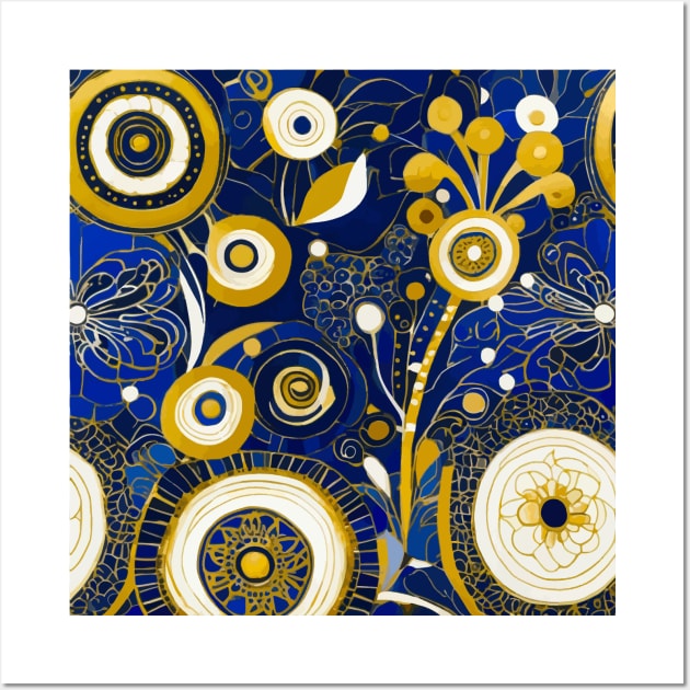 Cobalt Blue Gold and White Abstract Flowers After Klimt Wall Art by bragova